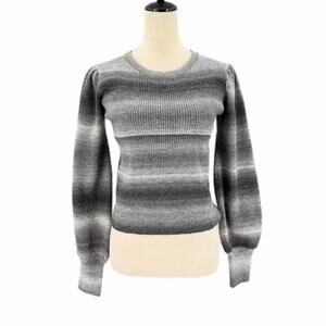 Lea & Viola Gray Black Gradient Ombre Stripe Chunky Ribbed Knit Casual Sweater